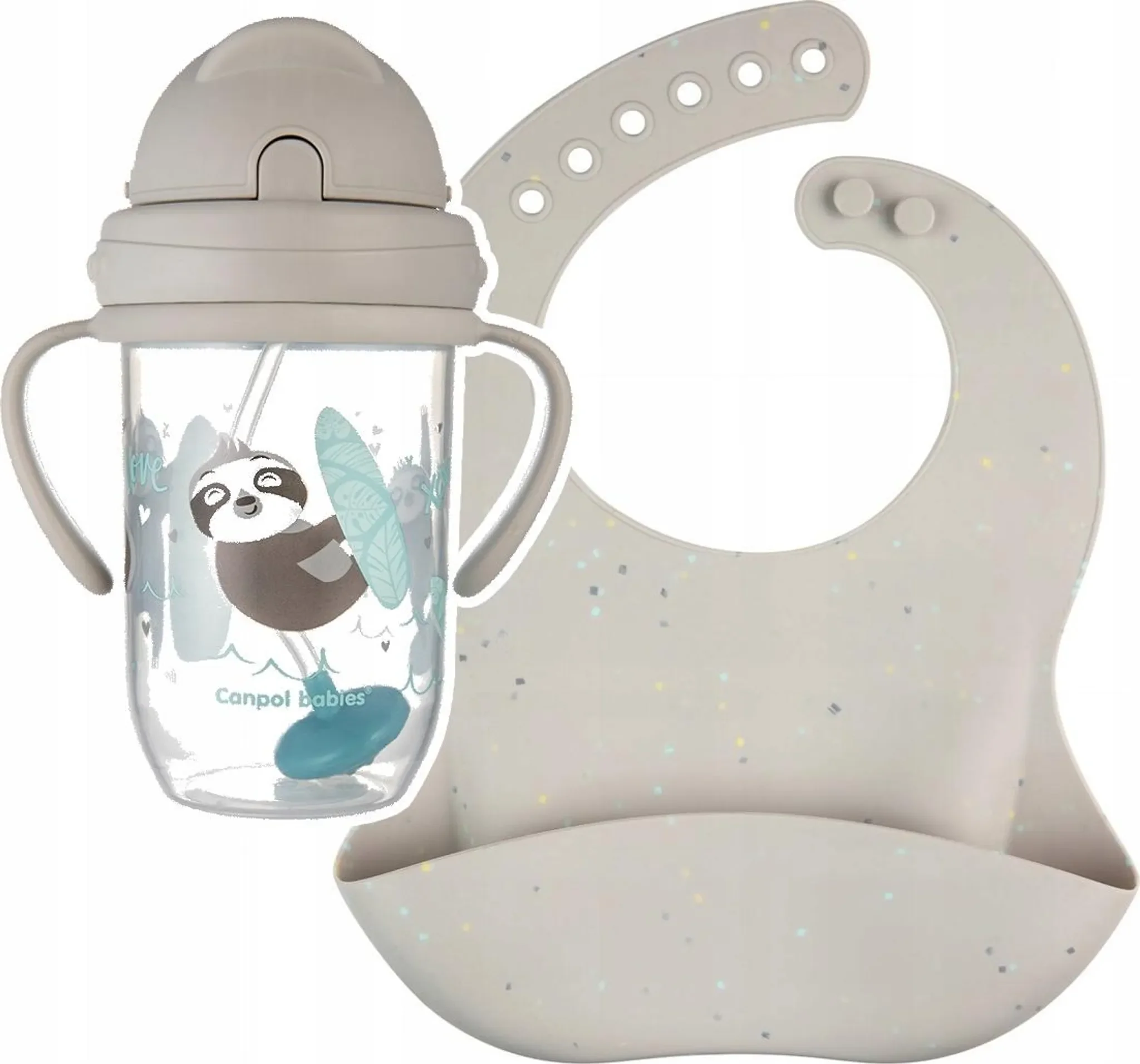 Canpol Babies wasserdichtes Silikonlätzchen mit Tasche 4m+ – Grau